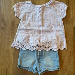 7 For All Mankind 24mo Lilac Top and Denim Shorts Set